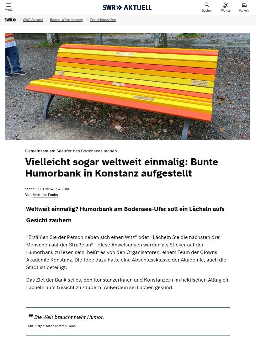 Unsere Humorbank schafft es in die Schlagzeilen: Herzlichen Dank an den SWR und Marlene Fuchs!